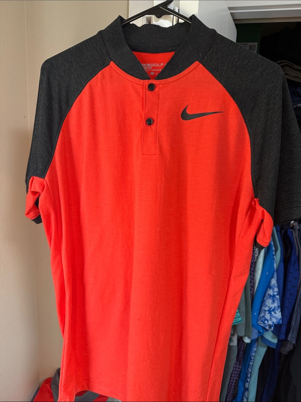 Nike Solar Red and Dark Grey Raglan Golf Polo